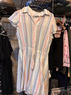 Mercantile Striped Button-Front Shirt Dress in Pastel Stripe